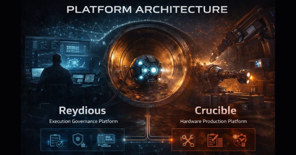 Lucent Robotics platform architecture — Reydious execution governance and Crucible hardware production systems